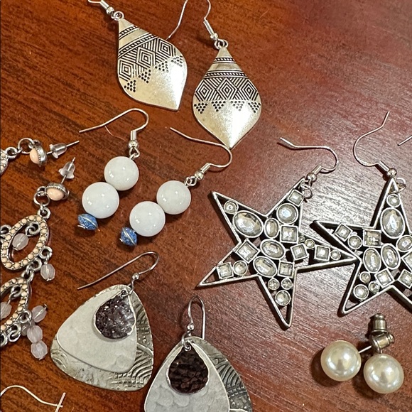 3.  Silver Tone Earring Bundle Ten Pairs - Picture 3 of 5